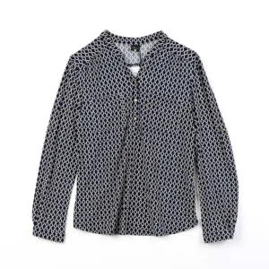 Women’s round neck half placket long sleeve full print blouse