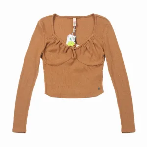 Lenzing Viscose women’s long sleeve rib brushed knotted collar crop top