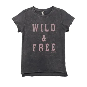 Acid wash garment dye women’s flock print short sleeve T-shirt